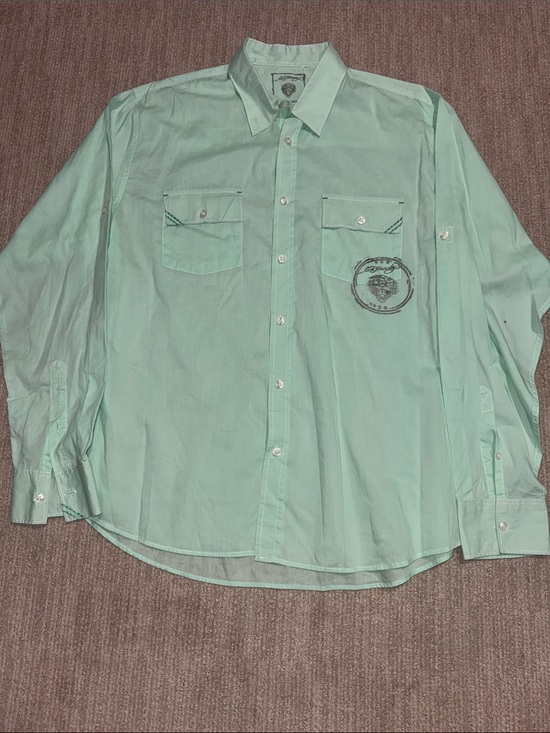 Ed Hardy Other - Vintage Ed Hardy Mens XL Mint Green Graphic Long Sleeve Button Up Shirt Y2K